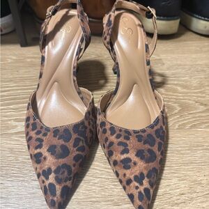 Leopard Print Pointed Toe Slingback Pumps - Brown
